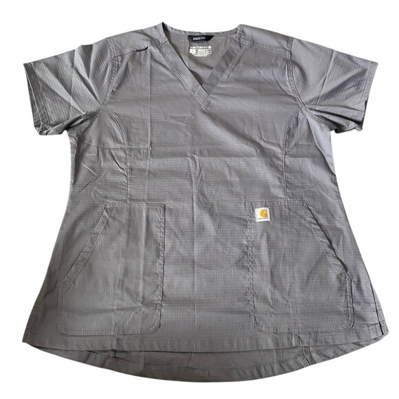 Carhartt Women’s Gray Rugged Flex Ripstop V-Neck Scrub Top Sz L NEW - Picture 1 of 5